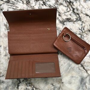 Brown Leather Wallet and Coin Pouch Set